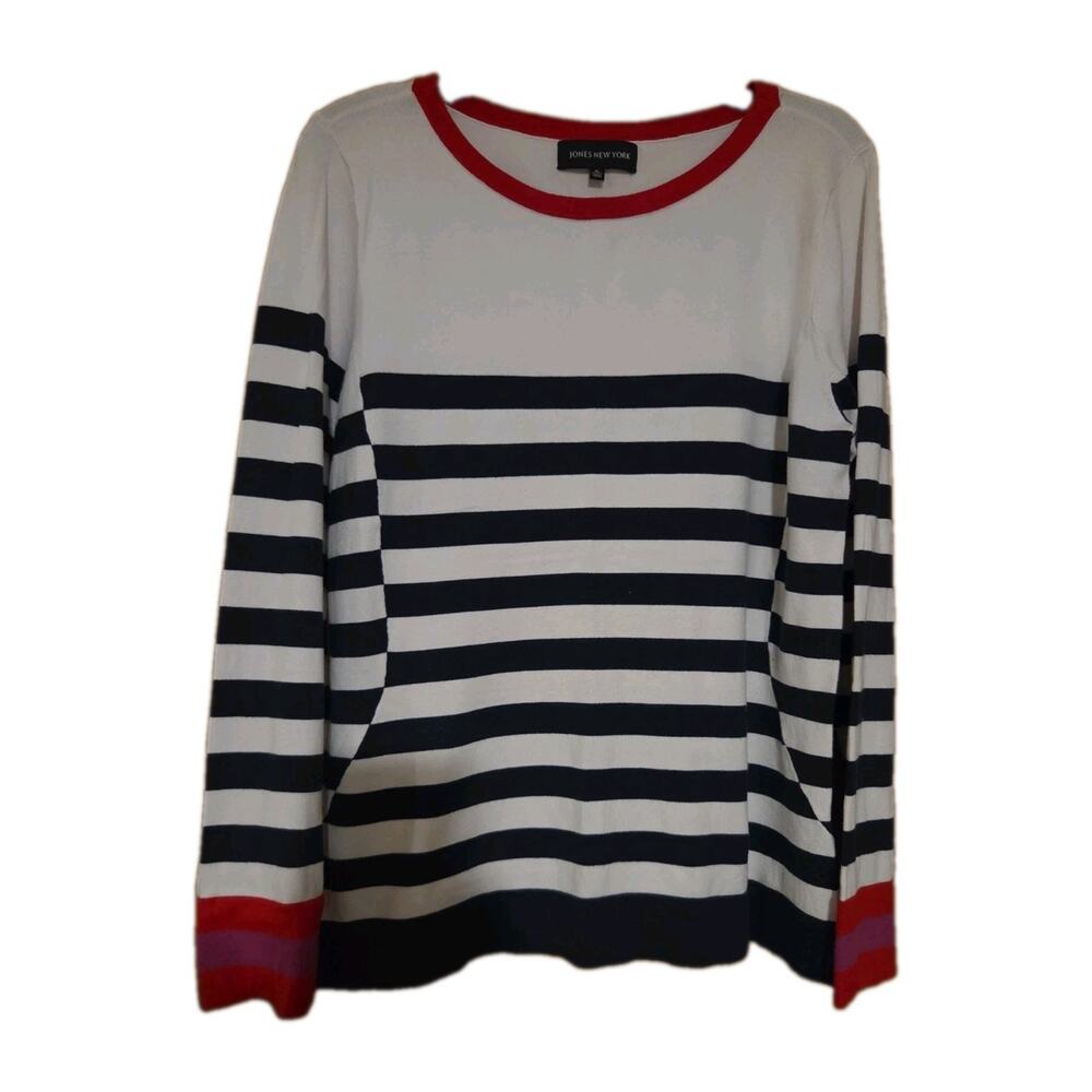 Jones New York Blouse Sweater Lightweight Womens Sz XL Red Neck Blue White...